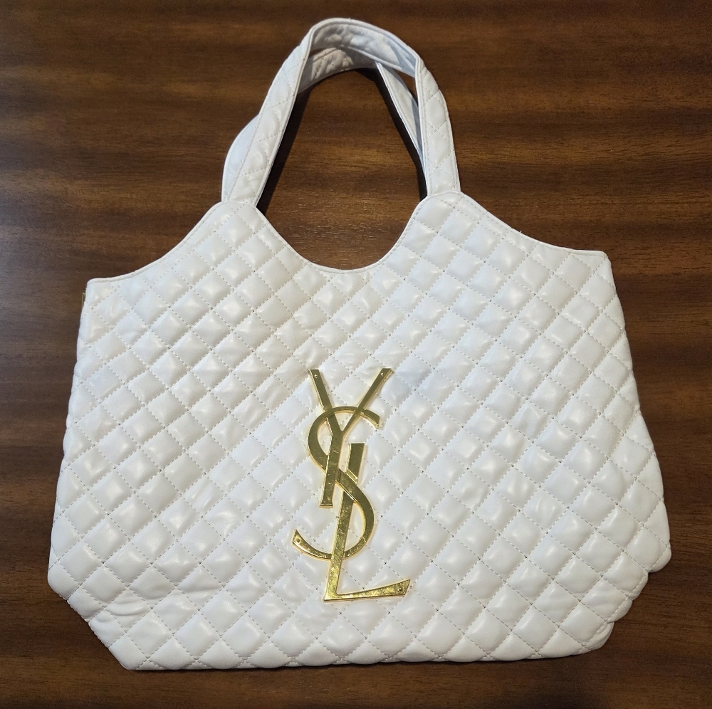 YSL Maxi Shopping Bag- Large Quilted White Purse/Tote